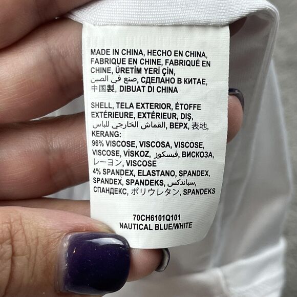 bebe Dress Womens Small Nautical Blue White Striped Mock Neck Bodycon Midi Knit - Picture 4 of 9